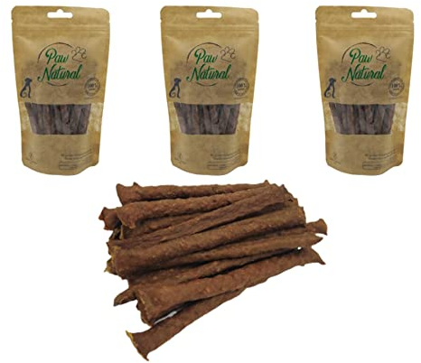 Paw Natural Hunde Leckerlis (3x150g) Ziege-Sticks | 100% Gluten- & getreidefrei | aus frischem Fleisch gesunder Tiere (450g)