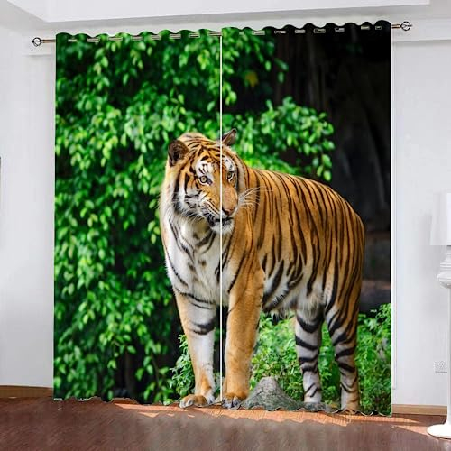 GIOVIA 3D Tiger Vorhänge Abdunkelnde mit ösen 2 Stücks Gardinen Blickdicht Verdunkelungs Dschungel Tiger Kälteschutz Scheibengardinen für Junge Mädchen Schlafzimmer B 280 X H 260 cm