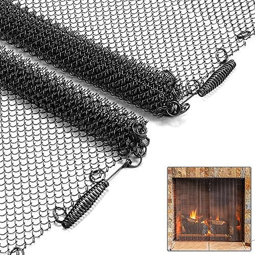 Flamorrow Kaminvorhang aus Netzstoff, zum Aufhängen von Kamin, zum Verhindern von Funken, zwei 61 x 61 cm Paneele, Schwarz