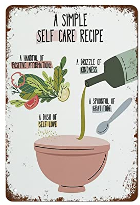 Poster Self Care Recipe Note to Self Care zur Selbstpflege, psychische Gesundheit, tägliches Poster, Therapeuten, Bürodekoration, 30,5 x 20,3 cm, Retro-Wanddekoration für Café, Pub, Küche, Straße,
