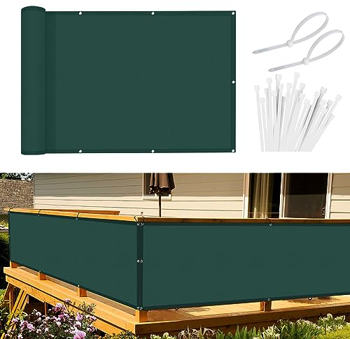 Sunnylaxx Brise Vue Balcon Vert foncé 90x600 cm, Cache Brise Balcon pour Jardin Exterior PES, avec Trous et Serre câbles, UV Résistant