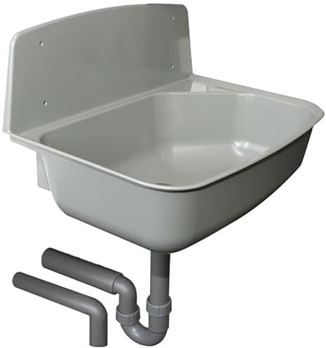 Haas Ausgussbecken Kunststoff grau Breite 52,6cm - Wand Waschbecken mit Spritzschutz und Siphon - Ausgusswaschbecken Wandmontage, Polypropylen grau