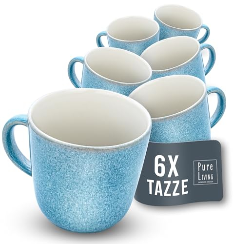 Ibiza Set of 6 Stoneware Mugs - Modern, Dishwasher, and Microwave-Safe - Stylish Coffee Mug Set - Coffee Cup - Cool Tea and Coffee Mug Set - Pure Living in Light Blue