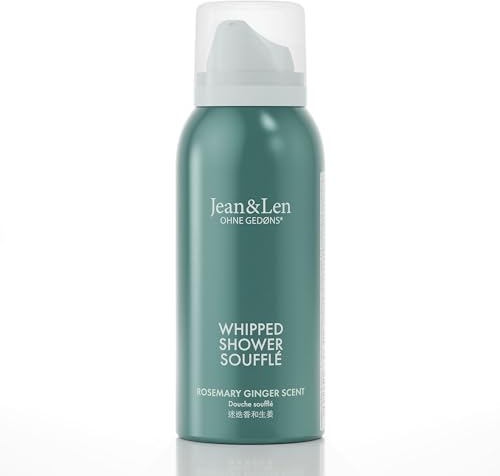 Jean & Len Shower Soufflé Rosemary & Ginger, mit Mandel-, Jojoba- und Babassuöl, für ein duftendes Reinigungserlebnis, für normale Haut, Duschschaum in Reisegröße, ohne Parabene & Silikone, 75 ml