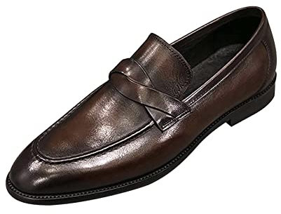 LOIJMK Zapatos de traje de piel para hombre, color negro, vintage, zapatos de negocios, zapatos Oxford, clásicos, elegantes, botines de trabajo, transpirables, sin cordones, marrón, 44 EU