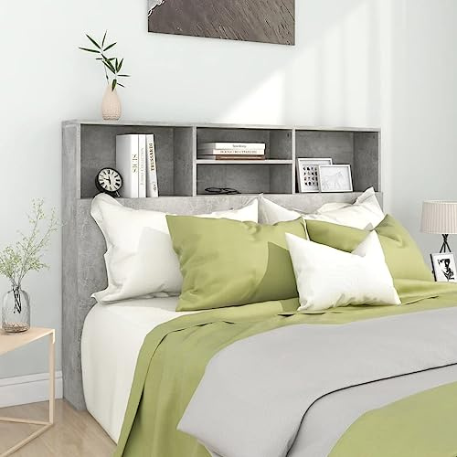 Tino Tech Tête De Lit avec Rangement 140x19x103,5 cm Gris béton Armoire de Tête de Lit en Bois Accessoire De Lit Tête De Lit à Bibliothèque Tête de Lit Murale Meubles De Chambre à Coucher