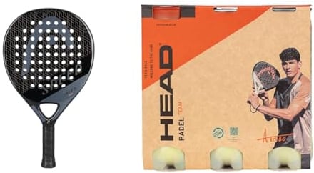 HEAD Evo Speed 2023 Padelschläger, schwarz & Unisex – Erwachsene 3B PADEL-6DZ Padelball, Gelb, Multipack: 3 Bälle