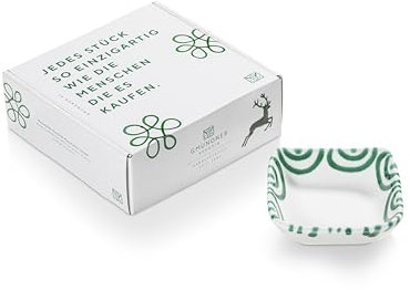 GMUNDNER KERAMIK Snackschale eckig in Geschenkbox, grün geflammt, 8,9 x 8,9 cm, handgefertigt in Österreich