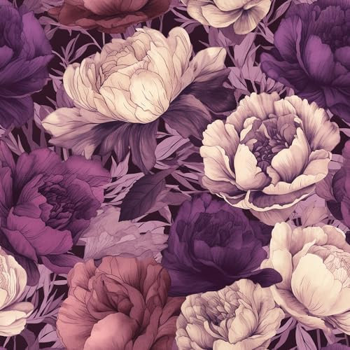 REDAMANCY Vintage Purple White Peony Dahlia Flower Retro Luxury Peel and Stick Wallpaper Vintage Wall Paper Stick on Contact Paper Easy Peel Off for nightstand Drawer Renter Friendly 17.7x236