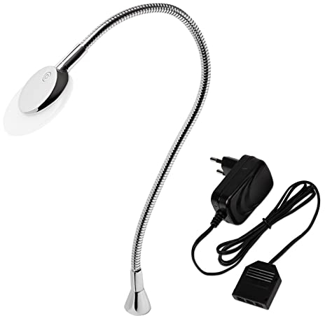 SOTECH Leseleuchte Luminoso LUNA (1,5 W, warmweiß 2700K + neutralweiß 4000K) 12 V LED Bettleuchte inkl. Netzteil/flexibler Leuchtenarm / 3-Stufen-Touchsensor