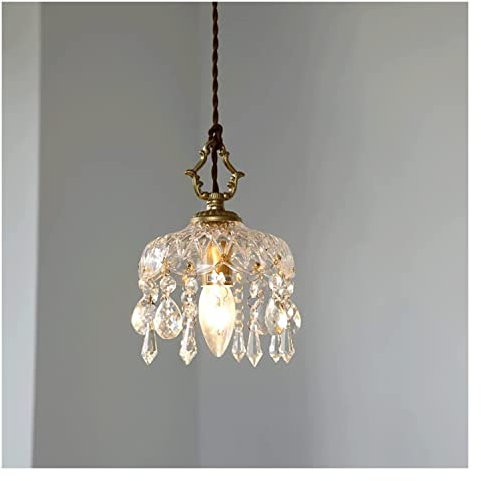 Modernes Wohnzimmer Kristall Kronleuchter Vintage Messing Kristall Kronleuchter Retro Kleine Kristallglas Pendelleuchte Verstellbare Hängelampe for Balkon Veranda Korridor Eingang Foyer(15*24cm)