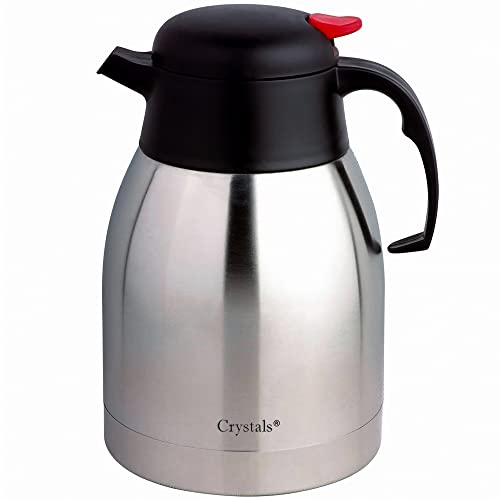 Crystals 2L Thermal Flask Coffee Carafe - Stainless Steel Double Walled Insulated Flask - Vacuum Thermos Jug Dispenser for Tea, Hot and Cold Drinks