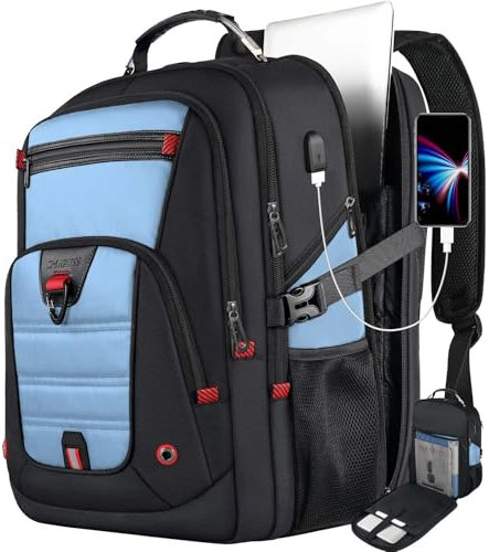 Z-MGKISS 18.4-19 Extra Large Laptop Backpack, WaterResistant Gaming Laptop Travel Backpack, College Bag with USB Charging Port and Multiple Compartments, Gifts for Men & Women, Lake Blue