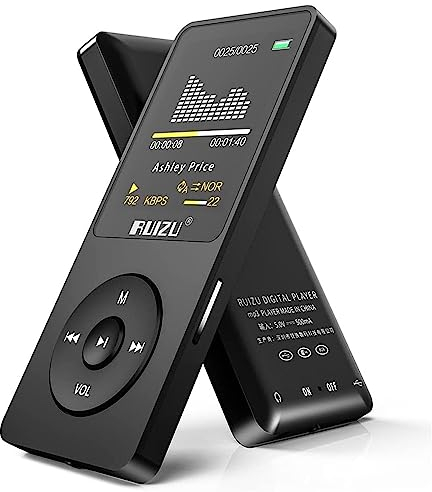 Lecteur MP3 de 64Go avec Bluetooth 5.3, Ultra léger (30 grammes), jusqu'à 80 Heures d'autonomie, écran de 1,8, idéal pour Le Sport, Les Enfants et Les Adultes, Prend en Charge Les Cartes TF jusqu'à