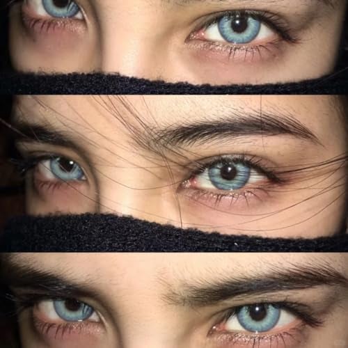 Hi Blue blau + Behälter | Sehr stark deckende natürliche blau Kontaktlinsen farbig | farbige Monatslinsen aus Silikon Hydrogel | 1 Paar (2 Stück) | DIA 14.50 | Ohne Stärke