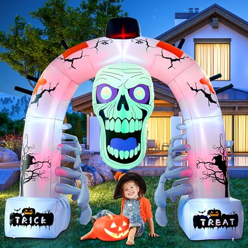 3,6 m Halloween-aufblasbare Gegenstände, gruseliger Skelett-Torbogen, Halloween-aufblasbare Outdoor-Dekoration, eingebaute LEDs, gruseliger aufblasbarer Hof, Halloween-Bogen für Dekoration, Outdoor
