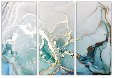 AREDE Set di 3 Stampe da Parete Quadri Moderni Decorazioni da Muro per Casa Soggiorno Camera da Letto e Cucina Astratto in blu e oro| 90 x 60 cm | Pronto da appendere