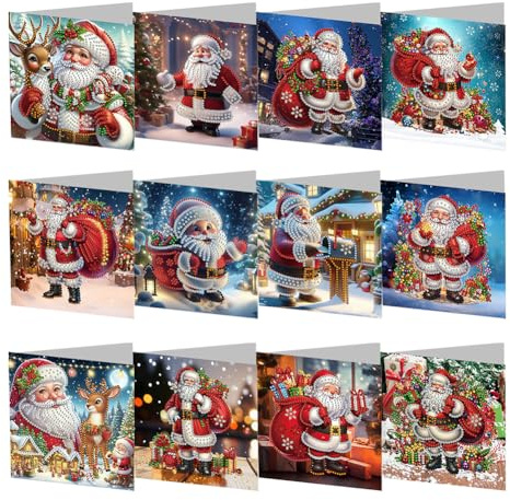 Generish Weihnachtskarten Set,Diamond Painting Weihnachtskarten,12er Set Grußkarten Weihnachten, Klappkarten Frohe Weihnachten mit Umschlägen,Merry Christmas Geschenk Weihnachtsgrüße Dankeschön Karte