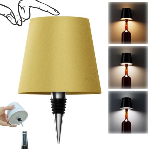 AIMARS Wireless Bottle Lamp, 3 Color Stepless Dimming Wine Bottle Lamp, LED Rechargeable Touch Control Wireless Bottle Lampshade for Bedroom, Restaurant, Bar (Gold, 1-Pack)