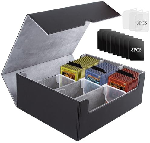 ECOSEAO Trading Card Storage Box, Magnetic Deck Box for 1800+ Cards, Trading Card Box for MTG Cards, Triple Card Deck Box, Card Storage Box for TCG Yu-Gi-Oh! Sports Cards (Gris)