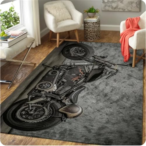 YANGECHEN Motorrad Retro Matte Teppiche Anti-Rutsch-Teppich Teppich Wohndekoration Wohnzimmer Flanell Print Schlafzimmer rutschfeste Bodenteppiche 50X80Cm