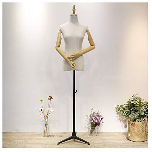 HUIBBGO Weibliche Schaufensterpuppe, Schneiderbüste aus Leinenstoff, höhenverstellbar, mit Arm aus Massivholz, geeignet zur Präsentation von Kleidung
