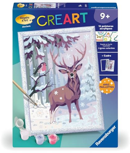 Ravensburger - CreArt Kids 18x24 cm - Numéro d'art - Cerf Romantique - Kit de Peinture par numéros - avec Effet Scintillant - Dès 9 Ans - 25831
