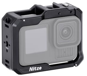 Nitze Gabbia per GoPro HERO 13/12 / 11/10 / 9, Gabbia per Videocamera con Interfaccia Magnetica, Fori Filettati da 1/4 e 2 Cold Shoe per Microfono e Luce Video a LED - T-GP02A