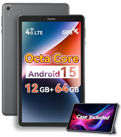 Topsand Android 15 Tablet 8 Inch Sim Card Slot, Unobstructed Cell Tablet with 4G LTE Octa Core 12GB RAM 64GB ROM 2TB TF Extendable with Case