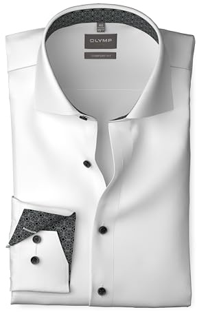OLYMP Herren Oberhemd Langarm Luxor,Satin,466 Comfort Fit 20,13 New Kent,Weiss 00,43