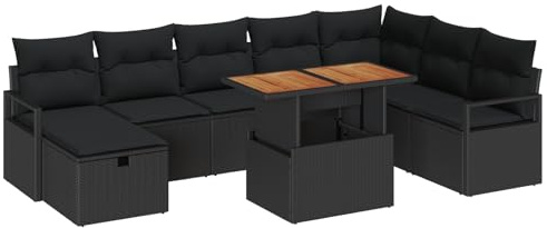 vidaXL 9-teiliges Garten-Sofa-Set mit Kissen - Schwarz, Poly-Rattan, verstellbar, Platz für 5 Leute, modulares Design, wetterfest und abnehmbare Möbel für Terrasse, Lounge und Patio. Sektional.