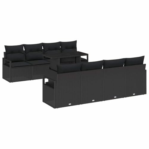vidaXL 9-teiliges Gartencouch-Set mit Kissen in Schwarz aus Poly Rattan – Bequeme Eck-Sitzgarnitur für Deine Terrasse und Garten. Perfekt für Lounges und Al Fresco Essen.