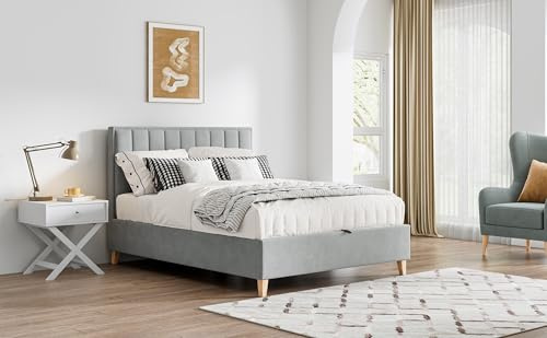 Bedmaster Rhodes Velvet Ottoman Storage Bed Colour and Size Options (Grey, King (U.K. Standard))