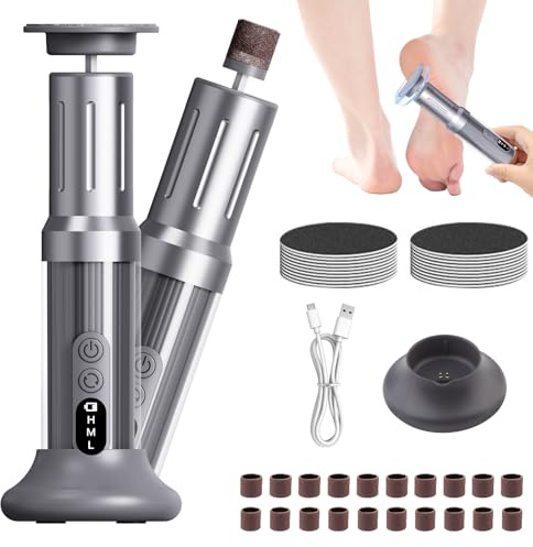 Electric Foot File, 2 in 1 Hard Skin Remover, Rechargeable Callus Remover Feet Care Kit, Professional Pedicure Tools Set with Type-C Charging Dock for Dry Dead Skin/Cracked Heels/Calluses/Nail Care