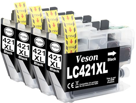 4X LC421XL LC-421XLVAL Schwarz Tintenpatronen Value Pack Kompatibel mit Brother LC421 LC421XL LC-421XL LC-421XLVAL LC421XLVAL Druckerpatrone für Brother DCP-J1050DW MFC-J1010DW DCP-J1140DW