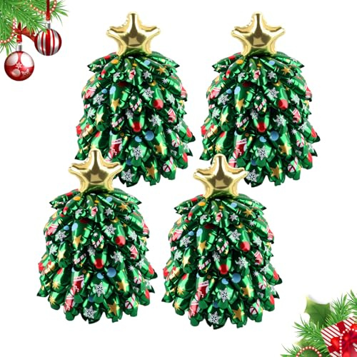 XIMEY 4 x Luftballons Weihnachten, Folienballon Weihnachten, Klein Weihnachtsbaum, 10x10x15 in, Weihnachtsbäume Ballons, Helium Ballons, Weihnachts Deko, Weihnachtsballons, für Restaurants, Bars