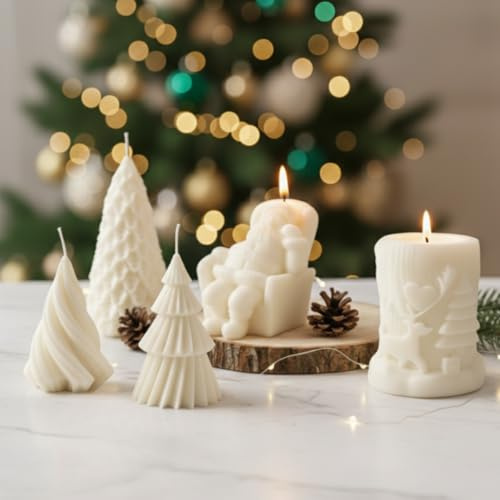 5er Set Deko - Kerzen für Weihnachten & Advent | Handgefertigt aus Sojawachs | Weihnachtsbaum - Weihnachtsmann - Weihnachtsgeschenke | Adventskerzen - Candlesdeko - Weihnachtsbaumkerzen - gift