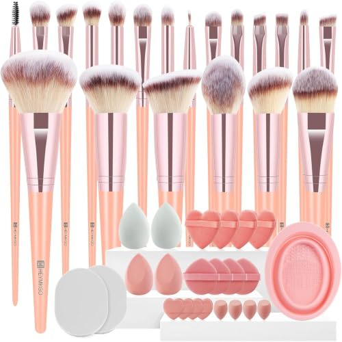 HEYMKGO Pinselset Makeup 43Pcs Make Up Pinsel Set mit Tasche Hochwertige Synthetische Borsten Foundation Concealer Kabuki Blush Blending Lidschatten Eyeliner Augenbrauen Pinsel mit Beauty Sponge