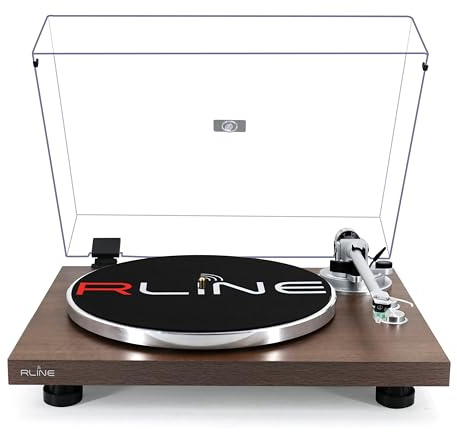 RLINE - Giradischi Vinili Bluetooth Noce, Lettore Vinili 33 e 45 Giri, Piatto 12 in Alluminio Pressofuso, Cartuccia Magnetica VM-95E, Pre-amplificatore Attivabile, Funzione Anti-Skating
