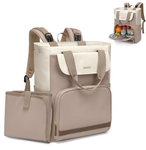 GOLF SUPAGS 25L Baby Wickelrucksack mit Tragbarer Wickelauflage und Kinderwagengurte, Lsoliertes Lunch Rucksack, Diaper Bag Babytasche Multifunktional für Mama und Papa (Champagnerfarben & Weiß)