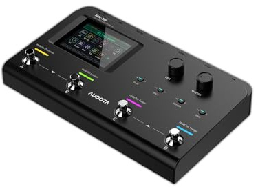 AUDOTA AME-200 Gitarren-Multieffektprozessor mit Amp-Modellierung, Reverb, Delay, Looper, Drum Machine, 4 Fußschalter, Expression-Pedal, USB-OTG-Aufnahme, MNRS GNR & GIR Loader