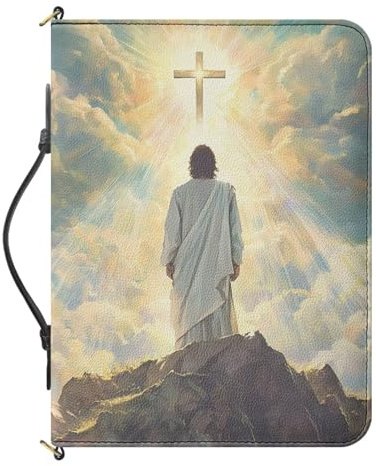 Cxdvotvy Custodia per Bibbia in pelle PU per uomini e donne Cross Priest stampato leggera portatile Bibbia custodia con manico e cerniera porta libri per gli amanti dei libri