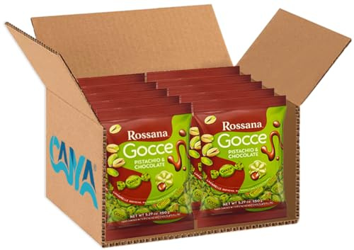 Rossana Gocce Pistachio e Chocolate Caramelle Ripiene al Pistacchio e Cioccolato 150g [BOX da 10 Confezioni]