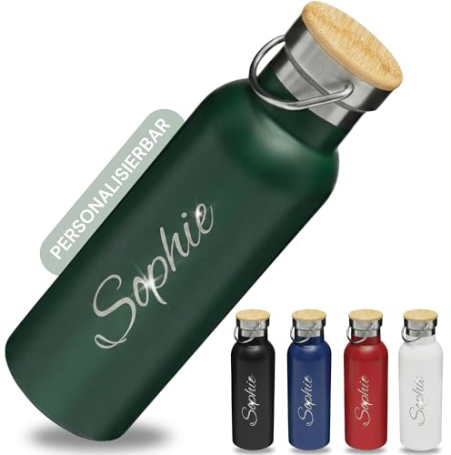 SMARTEON Personalisierte Trinkflasche mit Namen Edelstahl 500ml – Edelstahl Trinkflasche mit Gravur – Wasserflasche Erwachsene & Kinder – Isolierte Thermosflasche - Flasche mit Namen (Grün)