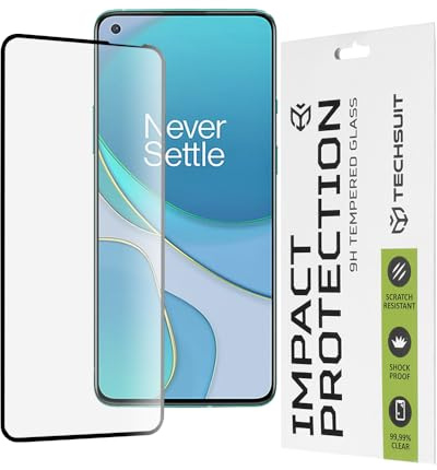 Techsuit Displayschutzfolie für OnePlus 8T Gehärtetes Glas mit 9H Härte, Vollständige Abdeckung, Stoßschutz, Oleophobe Beschichtung, Anti Fingerabdruck, Blasenfrei, 111D Full Glue