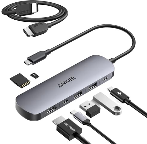 Anker USB C Hub, 7-in-1 Multi-Port USB Adapter for Laptops, 4K@60Hz USB C to HDMI Splitter & 8K@60Hz HDMI Cable, 10 ft/3m Ultra HD 4K@120Hz HDMI to HDMI Cord