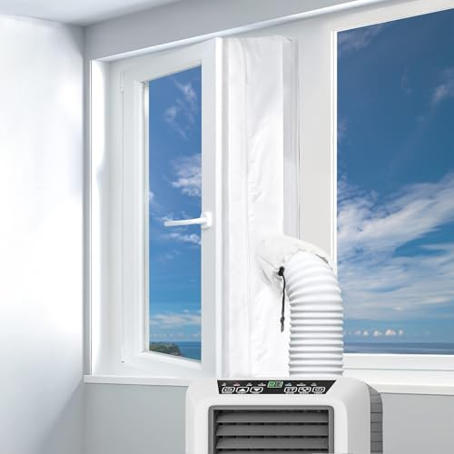 FSAIYIJ Portable AC Window Seal Kit 300CM for Casement Windows | Adjustable cuff, double zipper opening, closer hose fit, better sealing for portable AC window use