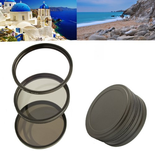 Filter Komplettset 67mm für Digitalkameras bestehend aus UV MC Filter/Polfilter Zirkular/Graufilter ND8 - inkl. Filtercontainer und Cap mit Innengriff