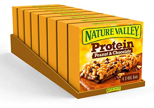 Nature Valley Protein Peanut & Chocolate Gluten Free Cereal Bars 4 x 40g (Pack of 8, total 32 Bars), Packaging May Vary
