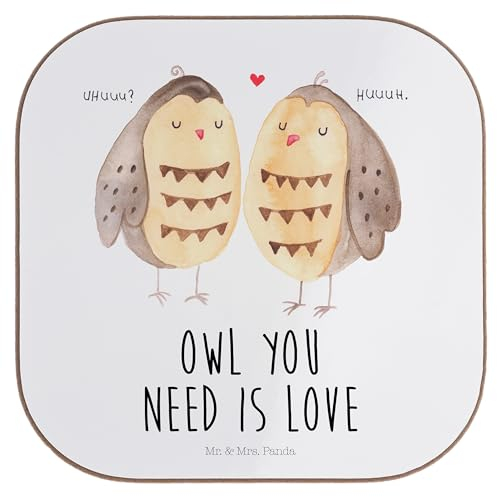 Mr. & Mrs. Panda Holz Untersetzer Eulen Liebe - Geschenk, verliebt, Glasuntersetzer, Untersetzer Gläser, Liebe Spruch, Paar, Korkuntersetzer,